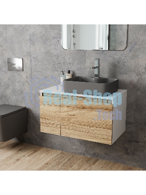 Комплект: тумба Bau Dream Blackwood 80, раковина BAU Cerama 48х37, темно-серая, смеситель Hotel Stil, нерж сталь