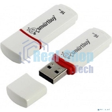Флешка USB SmartBuy Crown white (SB16GbCRW-W), 16Gb, USB 2.0, R/W 15/5, белый/красный