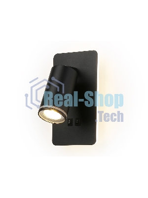 Настенный светильник с выключателем Ambrella light FW2466 BK черный GU10 max 12W+LED 4200K 9W 185*105*150