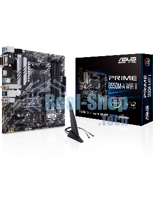Материнская плата ASUS PRIME B550M-A WIFI II, AM4, AMD B550, 4xDDR4, 4xSATA, 2xM.2, 1xPCI-E 4.0 x16, 2xPCI-E x1, 1xDVI-D, 1xHDMI, 1xVGA, 1x 1Gb LAN, 2xUSB-A 3.2 Gen 2, 4xUSB-A 3.2 Gen 1, 3x3.5 мм, 7.1, Micro-ATX