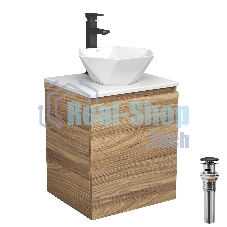 Тумба Bau Dream Blackwood 50 с дверцей, раковина BAU Crystal 40х40, смеситель для раковины высокий Hotel Black, черный, выпуск клик клак, черный