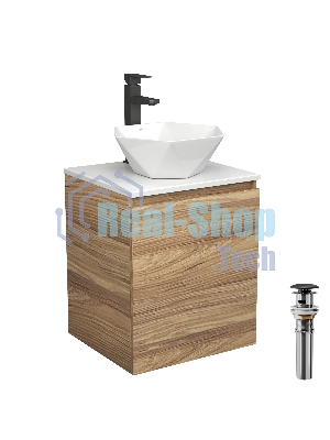 Тумба Bau Dream Blackwood 50 с дверцей, раковина BAU Crystal 40х40, смеситель для раковины высокий Hotel Black, черный, выпуск клик клак, черный