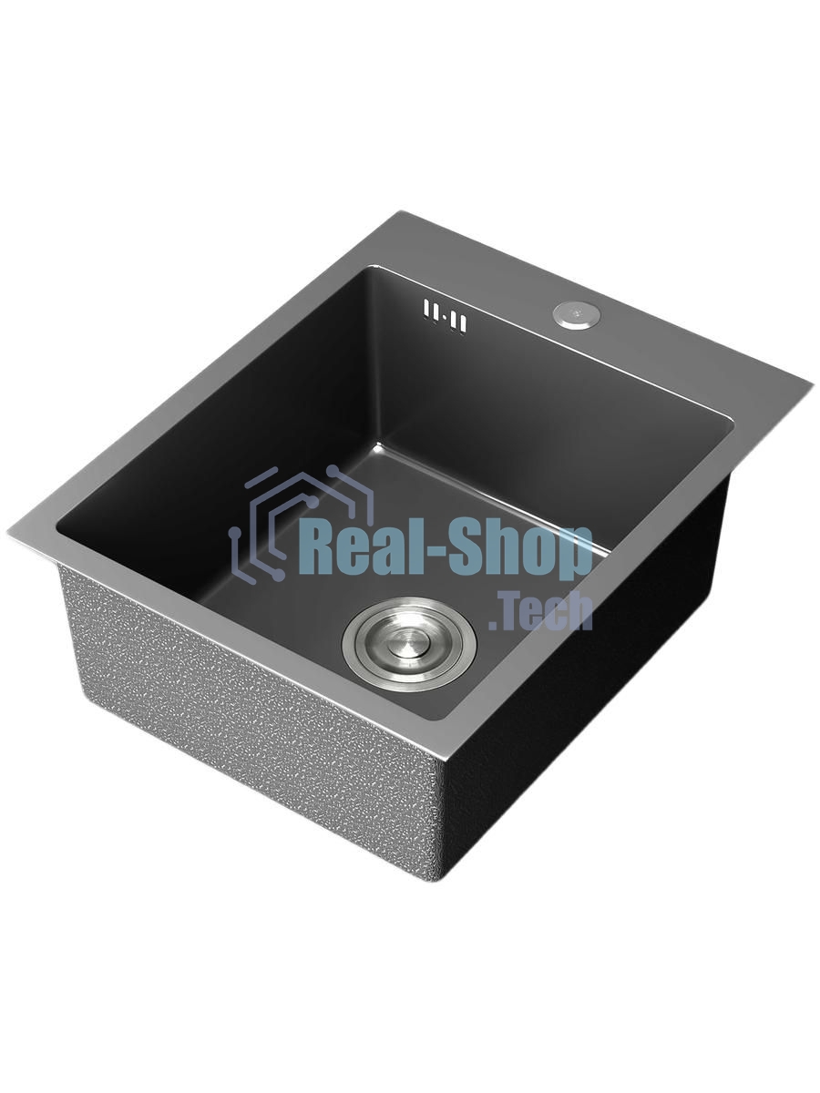 Мойка кухонная из нержавеющей стали BAUEDGE SOUL КТ4050В NANO BLACK, сифон EASY CLEAN в комплекте.