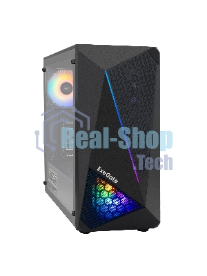 Компьютерный корпус Miditower ExeGate EVO-8225-EVO800 (ATX, БП EVO800RGb с вент. 12см, 2хUSB+1хUSB 3.0, черный, 2 вент. с RGb подсветкой и полоса на передней панели, боковая панель - закаленное стекло)