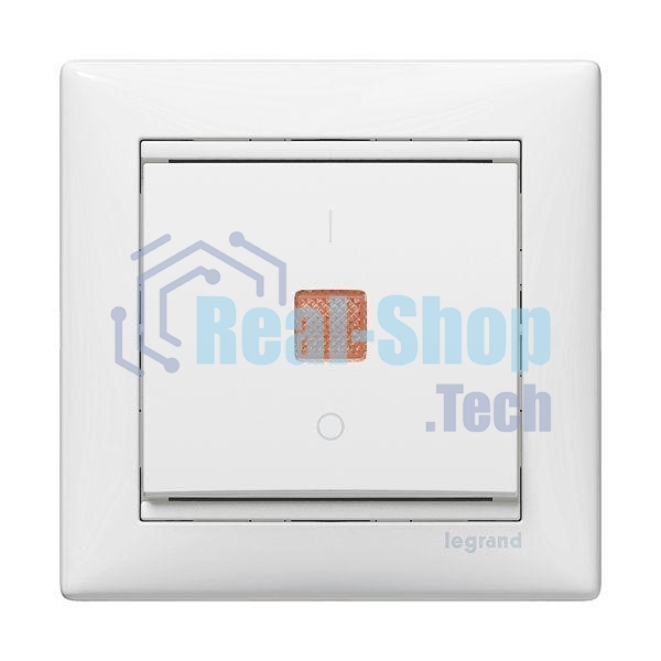 Механизм выключателя 1-кл. СП Valena 10А IP31 с зел. инд. бел. Legrand 774410