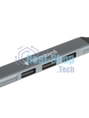 Разветвитель USB2.0 Gembird UHB-C201, 4xUSB2.0, кабель Type-C 10 см, алюминий, пакет