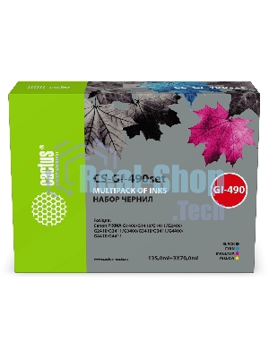 Чернила Cactus CS-GI-490SET (1х135 мл, 3х70 мл) голубой/пурпурный/желтый/черный набор 4x345мл для Canon PIXMA G1400/G1410/G1411/G2400/G2410/G2411/G3400/G3410/G3411/G4400/G4410/G4411