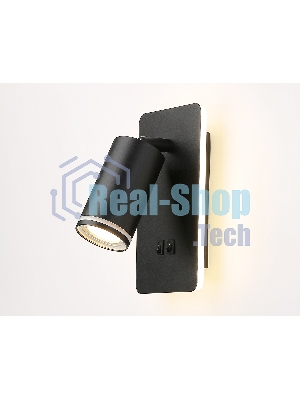 Настенный светильник с выключателем Ambrella light FW2466 BK черный GU10 max 12W+LED 4200K 9W 185*105*150
