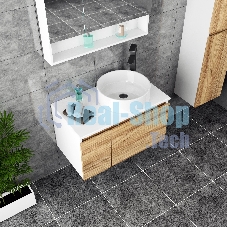 Комплект для ванной, 4 предмета (Тумба Bau Dream Blackwood 60, раковина BAU ream круглая D41, смеситель для раковины высокий Hotel Black, черный, выпуск клик клак, черный)