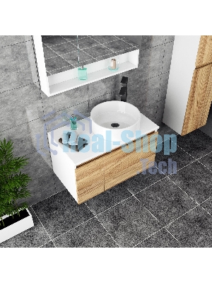 Комплект для ванной, 4 предмета (Тумба Bau Dream Blackwood 60, раковина BAU ream круглая D41, смеситель для раковины высокий Hotel Black, черный, выпуск клик клак, черный)