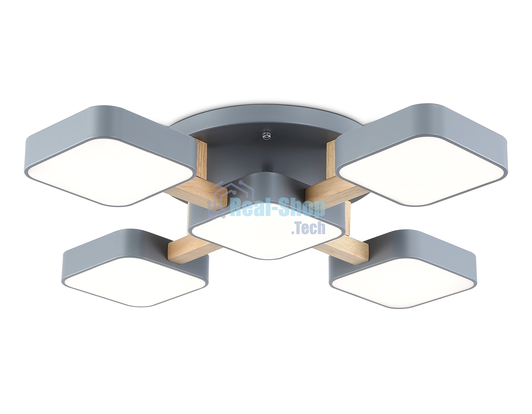 Светильник Ambrella light FL4882/5 GR/WD серый/дерево 90W 3000-6000K 675*675*110 (без ПДУ)