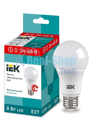 Лампа светодиодная A60 шар 8Вт 24-48В 4000К E27 (низковольтная) IEK LLE-A60-08-24-48-40-E27