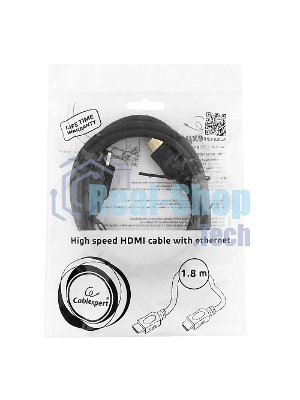 Кабель Cablexpert HDMI CC-HDMI4L-6, 19M/19M, v2.0, серия Light, позол.разъемы, экран, 1.8м, черный, пакет