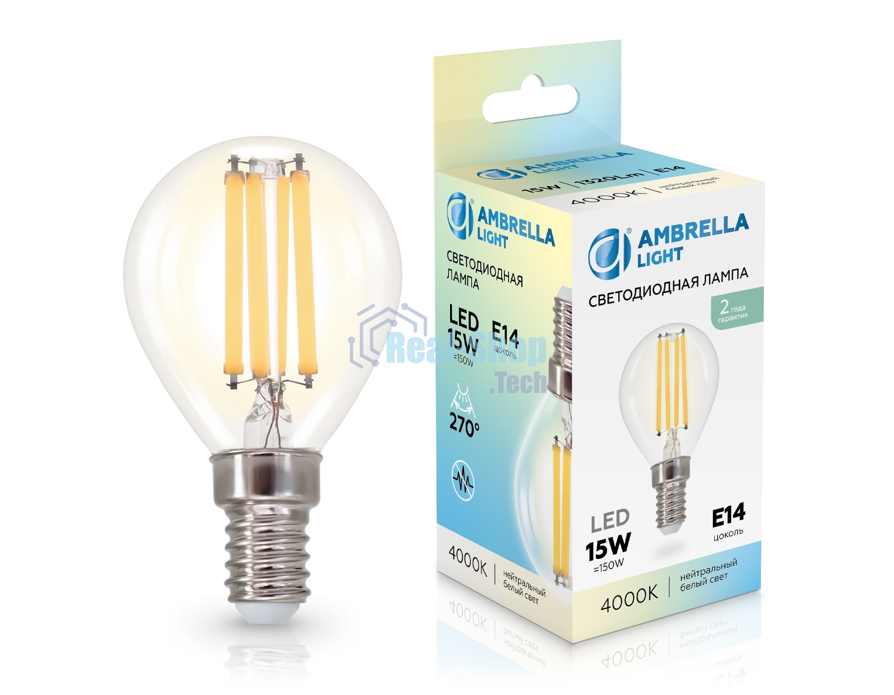 Лампа светодиодная 451534 Filament LED P45 15W E14 4000K 220-240V