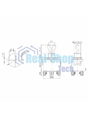 Тумблер Rexant 250V 15А (6c) ON-OFF-ON двухполюсный