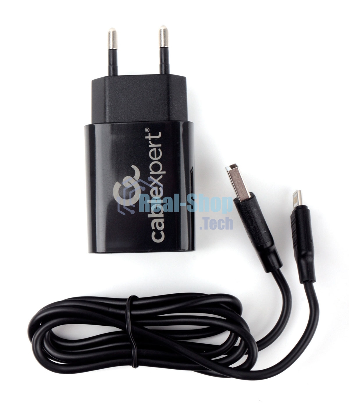 Сетевое зарядное устройство Cablexpert MP3A-PC-36 USB 2 порта, 2.4A, черный + кабель 1м lightning