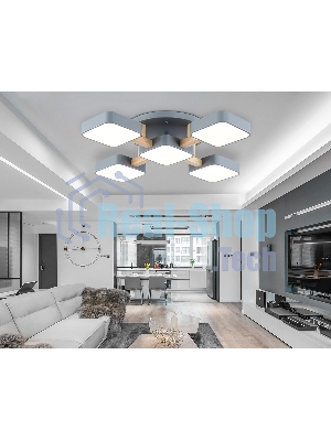 Светильник Ambrella light FL4882/5 GR/WD серый/дерево 90W 3000-6000K 675*675*110 (без ПДУ)
