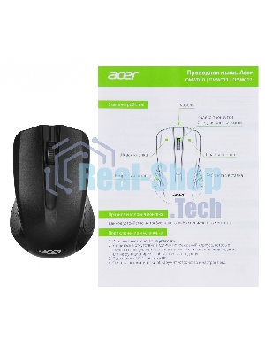 Мышь проводная Acer OMW010 черный, 1200 dpi, USB, кнопки - 3