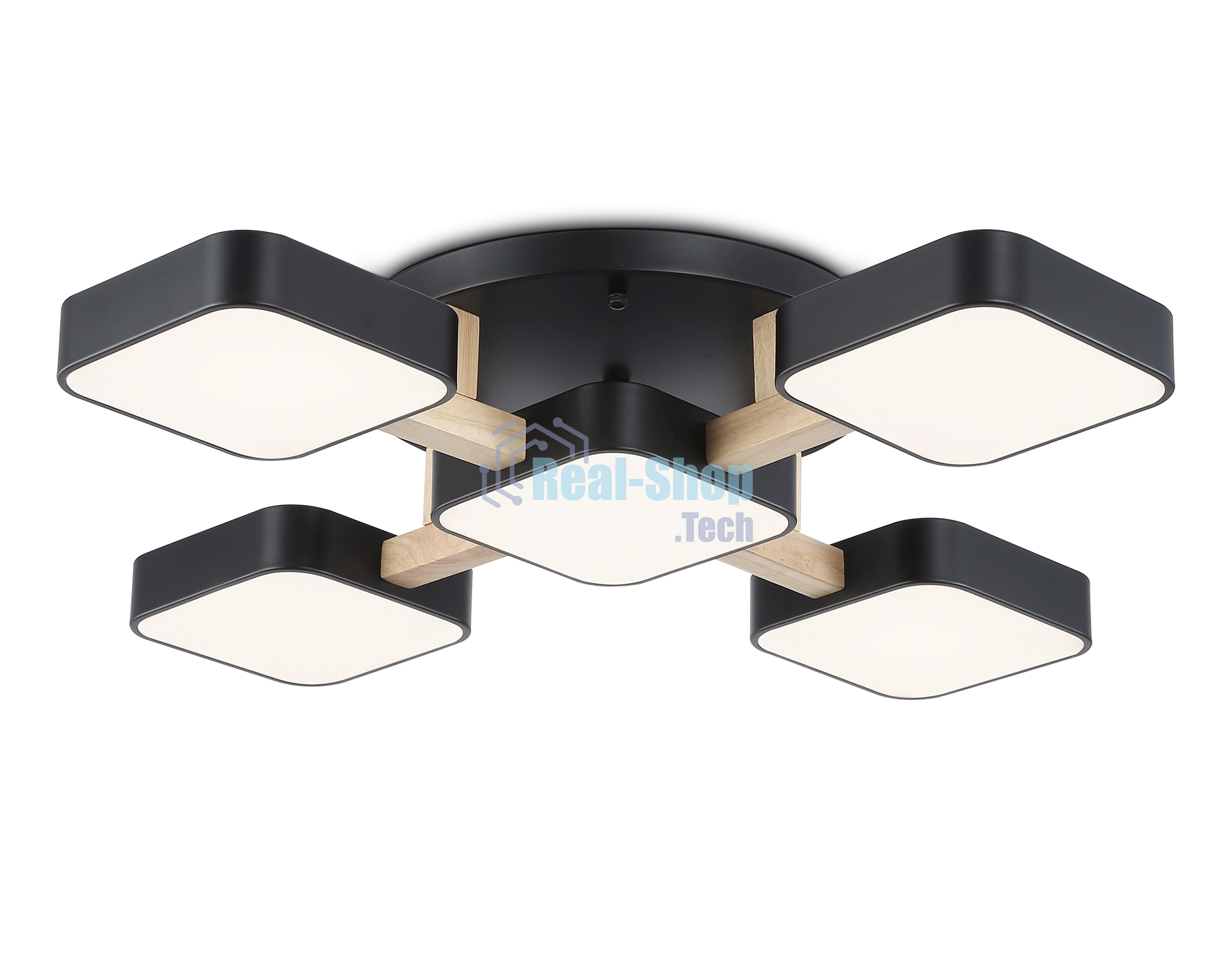 Светильник Ambrella light FL4883/5 BK/WD черный/дерево 90W 3000-6000K 675*675*110 (без ПДУ)