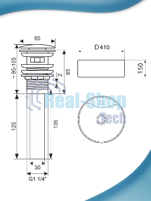 Раковина накладная BAU Element D41, с отверстием под смеситель, мрамор + выпуск клик-клак, белый