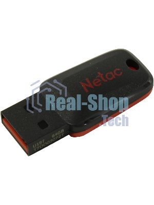Флешка USB Netac U197 (NT03U197N-064G-20BK), 64Gb, USB 2.0, R/W 25/10, черный/красный