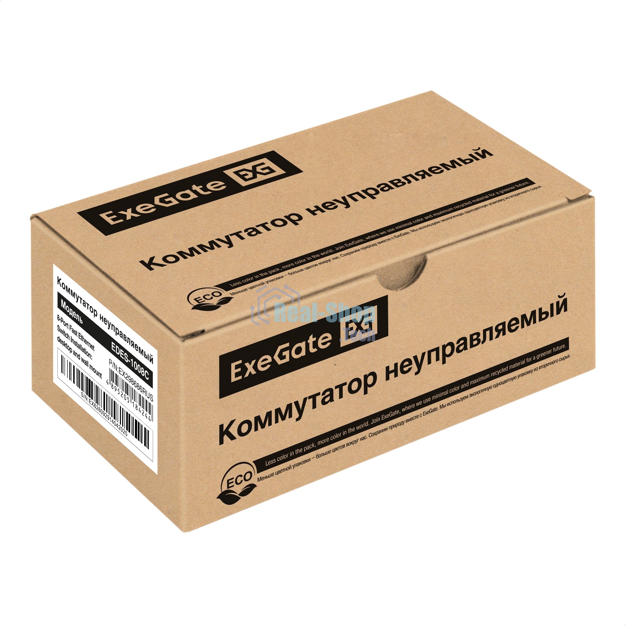 Коммутатор неуправляемый ExeGate EDES-1008C (8-портовый UTP 10/100Mbps, с функцией энергосбережения (Green Ethernet Technology), настольный/настенный)