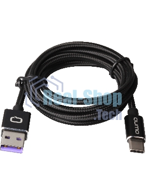 Кабель Qumo Type-С кабель, 1м, USB 2.0, 5В, 5А, 25Вт, тканевая оплетка, стальной коннектор, черный