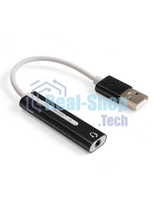 Кабель-адаптер для подключения телефонной гарнитуры к порту USB ExeGate <EX-AU-04B> (внешняя звуковая карта USB, 1x Jack3.5 F (4-контакта), кнопки: volume +, volume -, play/pause/next/previous,  Windows/Linux/MAC OS)