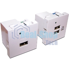 Модуль USB-зарядки, 2 порта, без шторки, 2.1A/5V, 45x45, белый