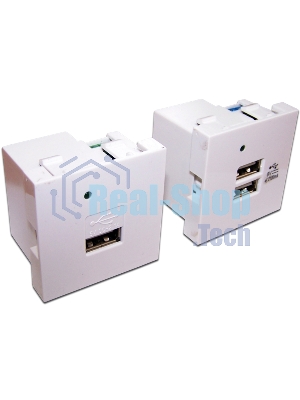 Модуль USB-зарядки, 2 порта, без шторки, 2.1A/5V, 45x45, белый