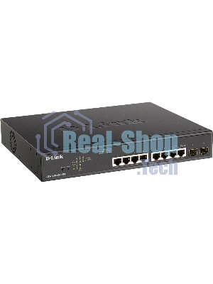Коммутатор D-Link DGS-1100-10MPPV2/A3A, L2 Smart Switch with 8 10/100/1000Base-T ports and 2 1000Base-X SFP ports (6 PoE ports 802.3af/802.3at (30 W), 2 ports 802.3af/802.3at/802.3bt (90W), PoE Budget 242 W).8K