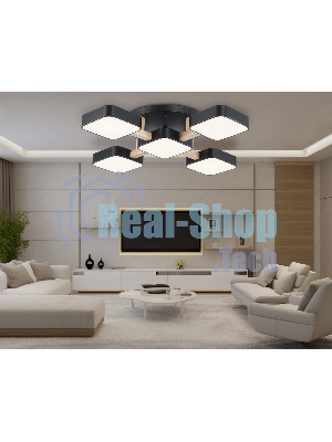 Светильник Ambrella light FL4883/5 BK/WD черный/дерево 90W 3000-6000K 675*675*110 (без ПДУ)