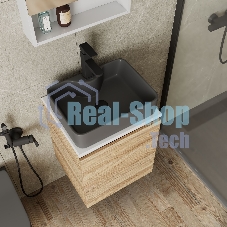 Тумба Bau Dream Blackwood 50 с дверцей, раковина BAU Cerama 48х37 темно-серая матовая, смеситель Hotel Black, черный, выпуск клик клак черный