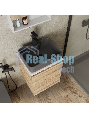 Тумба Bau Dream Blackwood 50 с дверцей, раковина BAU Cerama 48х37 темно-серая матовая, смеситель Hotel Black, черный, выпуск клик клак черный