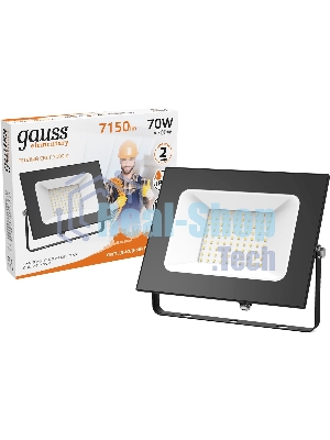 Прожектор светодиодный GAUSS 613527170 LED 70W 4450lm IP65 3000К черный 1/24
