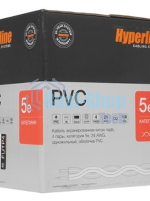 Кабель Hyperline FUTP4R-C5E-S24-IN-PVC-GY-305 (305м) Кабель витая пара, экранированный F/UTP, общий экран фольга, категория 5e, 4 пары 24 AWG, 4х2х0,51 мм, однопроволочные жилы, PVC, нг(А)-LS, внутренний -20°C – +75°C, серый, системная гарантия 25 лет