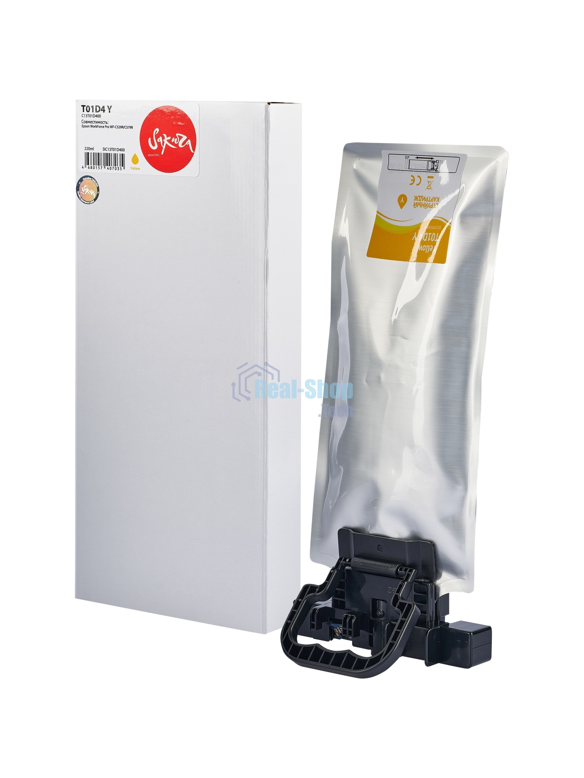 Контейнер с чернилами Sakura C13T01D400 (T01D4 Y) для Epson, желтый, 20000 к., 220 мл.