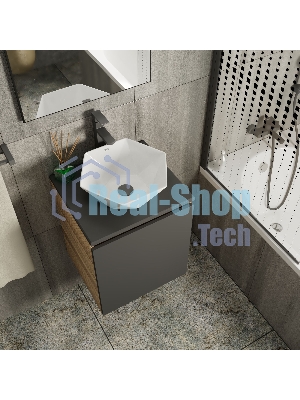 Тумба Bau Dream Blackwood 50 графит, раковина BAU Crystal 40х40, смеситель для раковины высокий Hotel Black, черный, выпуск клик клак, черный