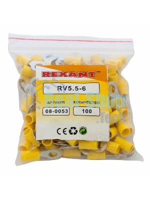 Наконечник кольцевой изолированный Rexant ø 6.5 мм 4-6 мм² (НКи 6.0-6/НКи5,5-6) желтый