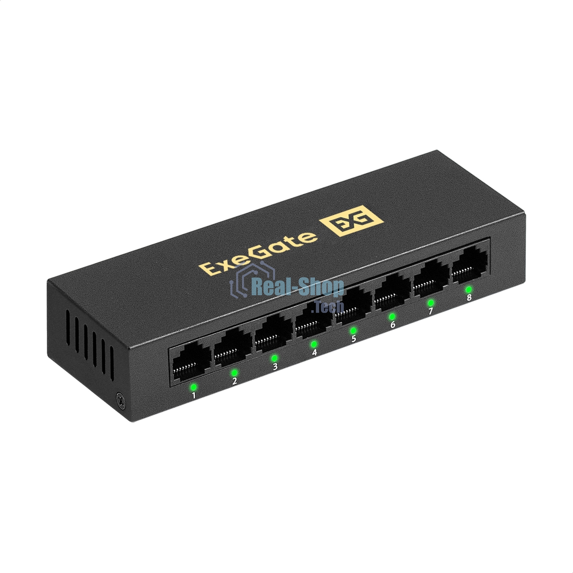 Коммутатор неуправляемый ExeGate EDES-1008D (8-портовый UTP 10/100Mbps, металлический корпус, с функцией энергосбережения (EEE), настольный/настенный)