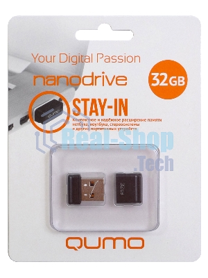 Флешка USB 2.0 QUMO 32Gb, NANO QM32GUD-NANO-B черный