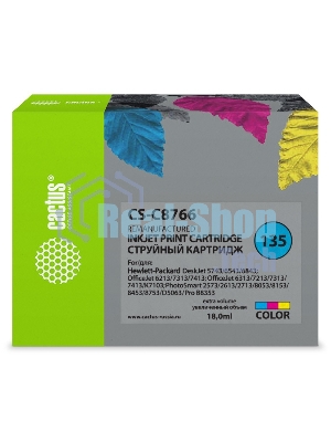 Картридж струйный Cactus CS-C8766 №135 многоцветный (18 мл) для HP DJ 5743/6543/6843/DJ 6213/7313/7413/6313/7213/7313/7413/K7103/PS 2573/2613/2713/8053/8153/8453/8753/D5063/Pro B8353