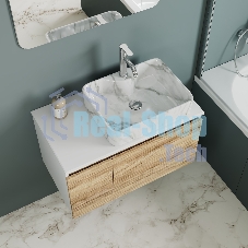 Комплект: тумба Bau Dream Blackwood 80, раковина прямоугольная BAU Cerama 48х37, мрамор, смеситель Hotel Dream, нерж сталь, выпуск клик клак хром