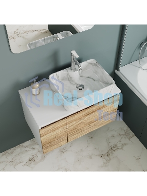 Комплект: тумба Bau Dream Blackwood 80, раковина прямоугольная BAU Cerama 48х37, мрамор, смеситель Hotel Dream, нерж сталь, выпуск клик клак хром