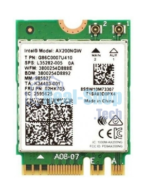 Плата сетевого контроллера Intel Wi-Fi 6 AX200, 2230, 2x2 AX+BT, No vPro, 985927