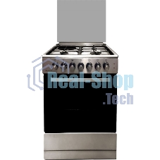 Комбинированная плита De Luxe 606031.12гэ 000(кр)чр нержавеющая стальГазово-электрическая плита, Цвет - нержавеющая сталь, Электророзжиг 3 газовые конфорки 1,0/1,5/3,0 кВт 1 электрическая конфорка 1,5 кВт Основные характеристики духового шкафа: Электрическая духовка Нижний ТЭН - 1,1 кВт ТЭН верхний/гриль - 1,3 кВт/1,8 кВ тТерморегулятор Гриль Механический таймер Освещение Объём духовки 58 л. Комплектация: Большой противень Малый противень Решётка для жарки Чугунные решётка рабочего стола Стеклянная крышка рабочего стола Хозяйственный отсек