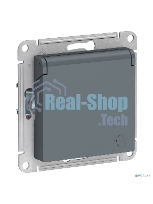Механизм розетки 1-м СП AtlasDesign 16А IP20 с заземл. защ. шторки с крышкой грифель