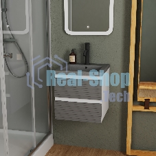 Тумба под раковину Bau Stil Loft grey brushed, раковина кварцевая BAU Stil 40, серый металлик