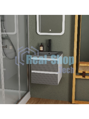 Тумба под раковину Bau Stil Loft grey brushed, раковина кварцевая BAU Stil 40, серый металлик