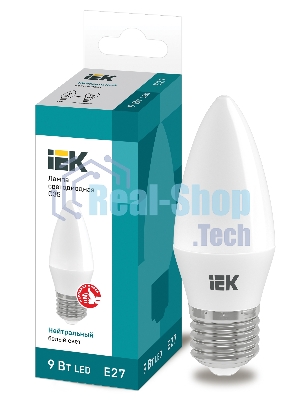 Лампа светодиодная LED 9Вт 230В 4000К E27 свеча LLE-C35-9-230-40-E27 IEK
